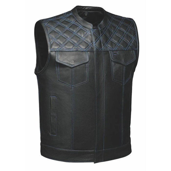 Blue Diamond - Men's Premium Leather Motorcycle Vest