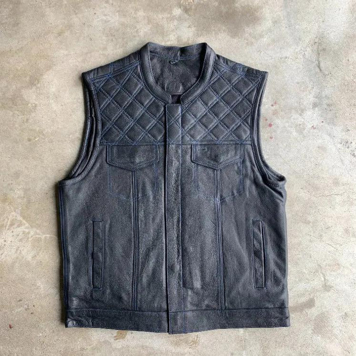 Blue Diamond - Men's Premium Leather Motorcycle Vest