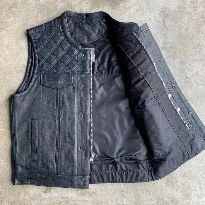 Blue Diamond - Men's Premium Leather Motorcycle Vest