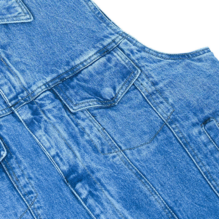 Blue Men's  denim motorcycle vest with Snap/Zipper Front