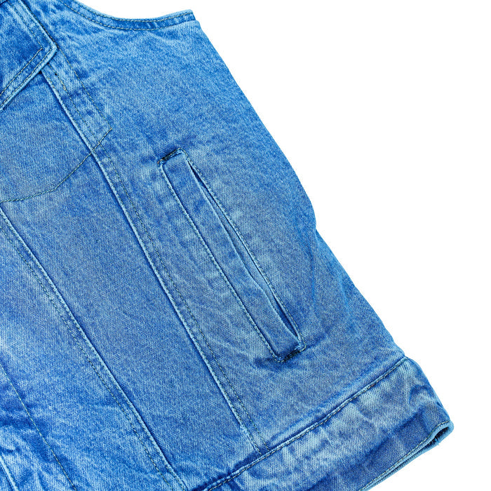 Blue Men's  denim motorcycle vest with Snap/Zipper Front
