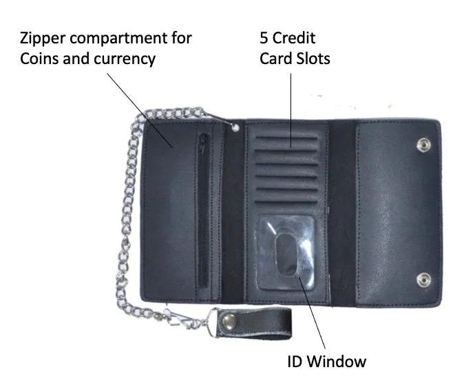 Brown Trifold Leather Biker Chain Wallet