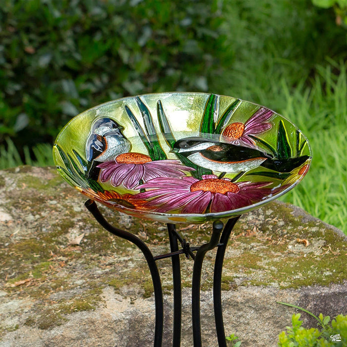Chickadee Glass Bird Bath