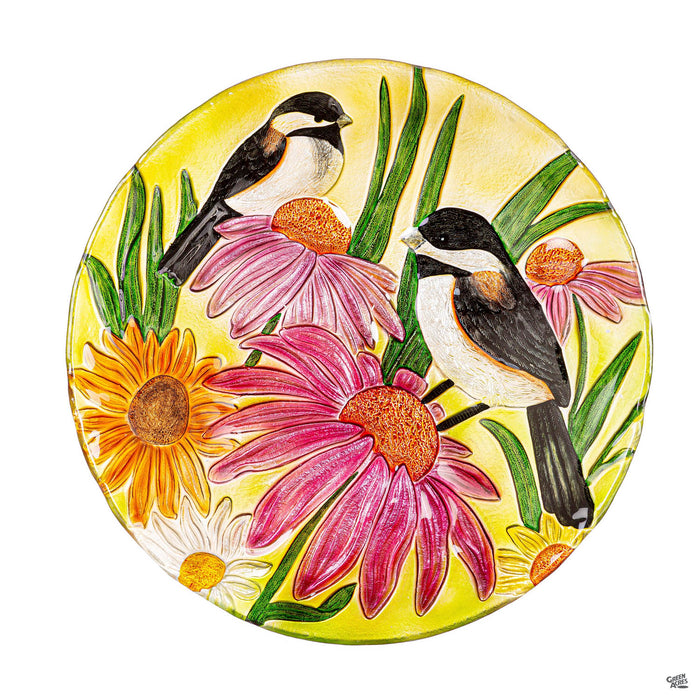 Chickadee Glass Bird Bath