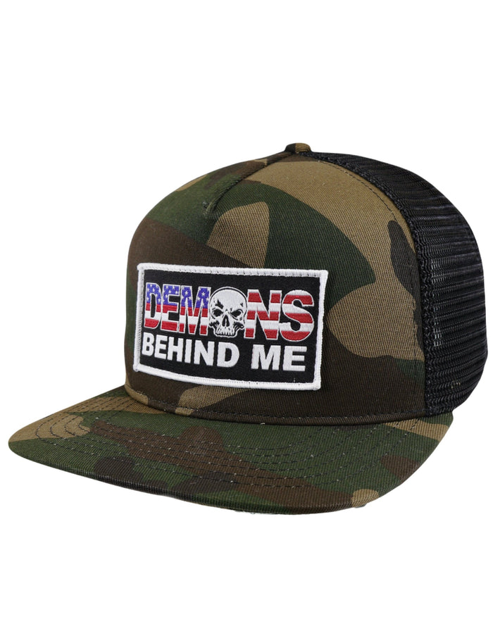 CLOSEOUT Camo Classic Trucker Patriotic Text Patch Hat