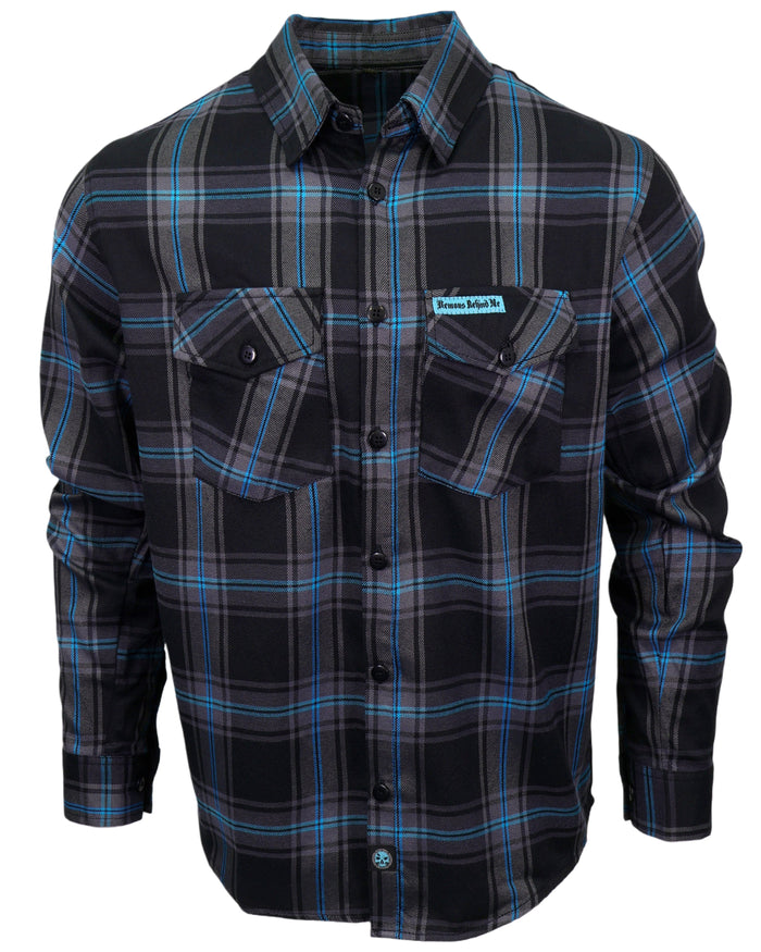 CLOSEOUT The "Redemption" Flannel - Teal, Black & Gray (Hidden Snap Collar)