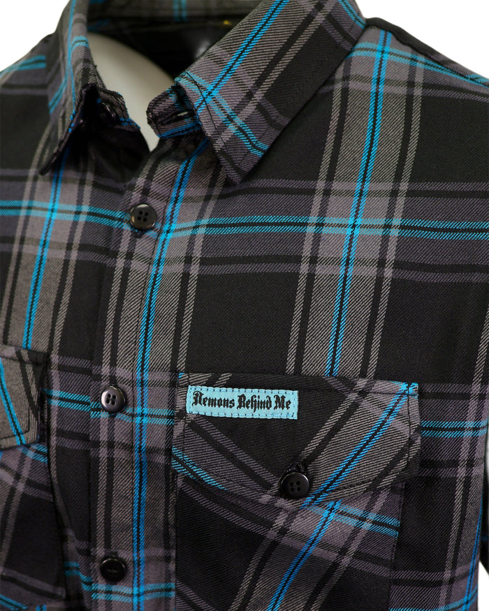 CLOSEOUT The "Redemption" Flannel - Teal, Black & Gray (Hidden Snap Collar)