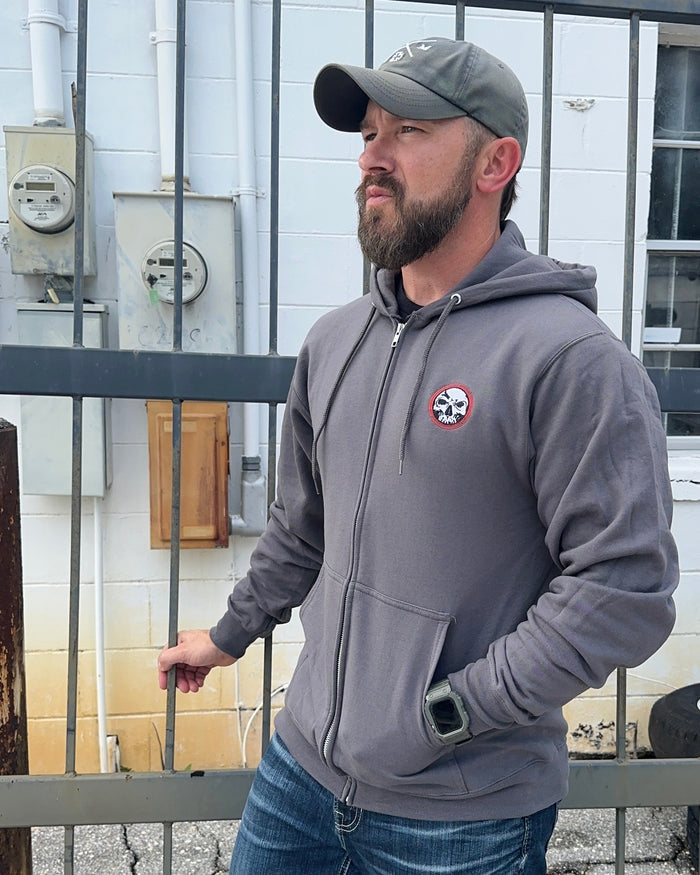 CLOSEOUT Unisex Red Ring Logo Charcoal Zip-Up Hoodie