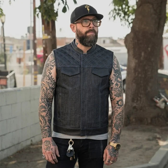 Cobalt - Men's Leather/Denim Club Style Motorcycle Vest