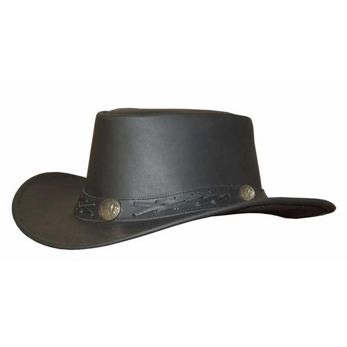 Countryside - Men's Black Leather Cowboy Hat with Laced Concho Band