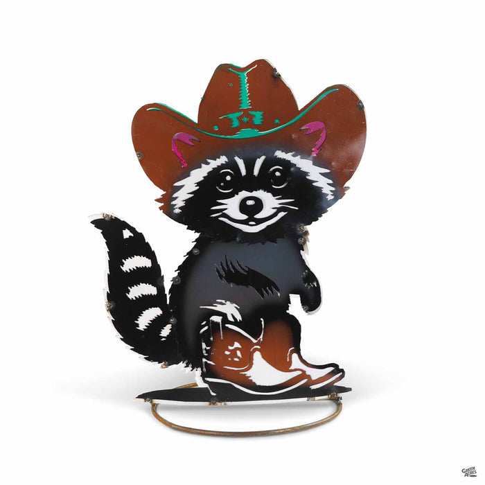 Cowboy Raccoon Metal Yard Art