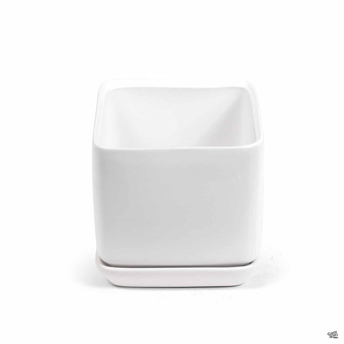 Cube with Attached Saucer in White 4.5 inch