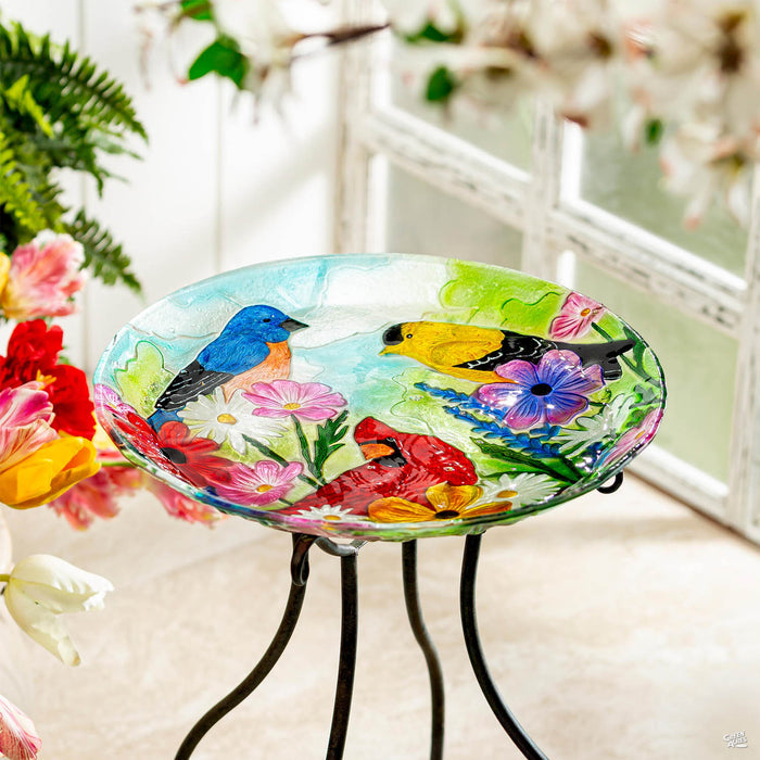 Feathered Trio Glass Bird Bath