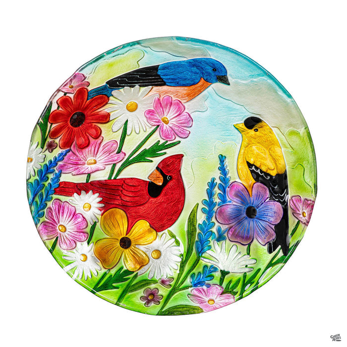 Feathered Trio Glass Bird Bath