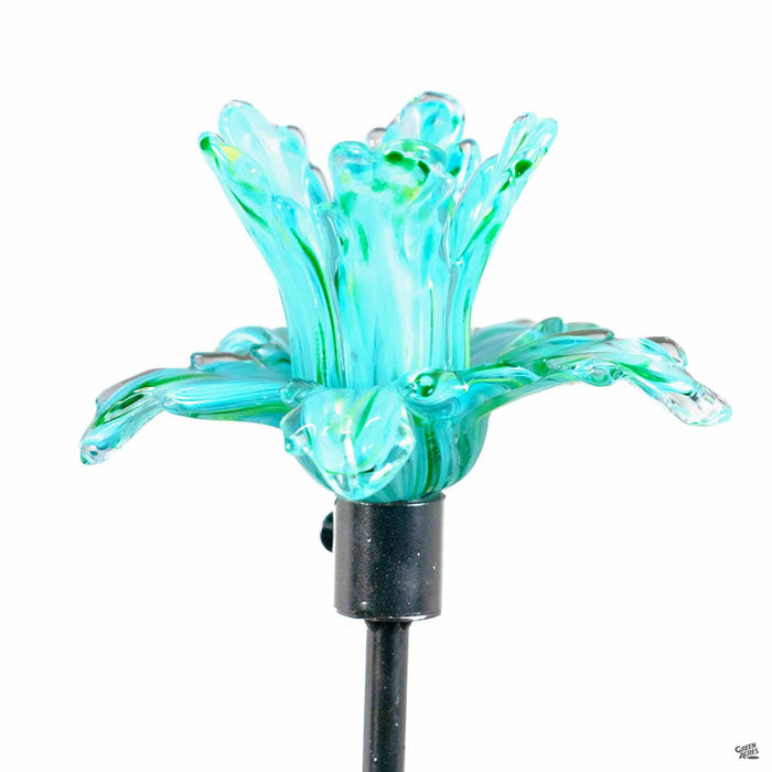 ApricotMint Glass Flower Garden Stake Aquamarine