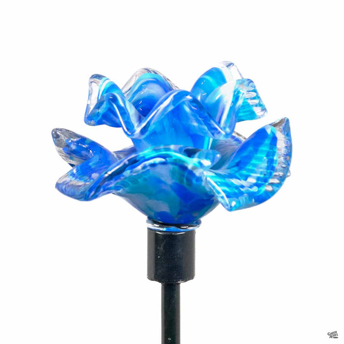ApricotMint Glass Flower Garden Stake Blue