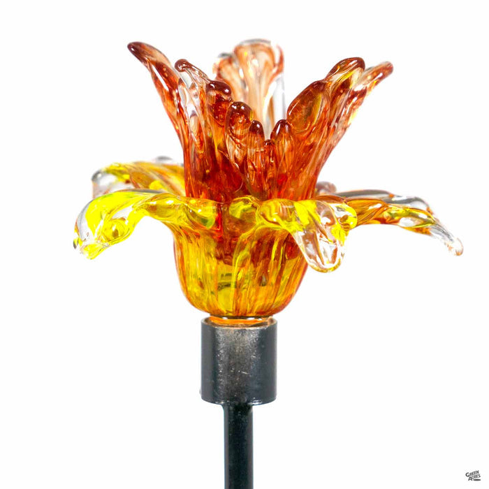 ApricotMint Glass Flower Garden Stake Yellow and Orange