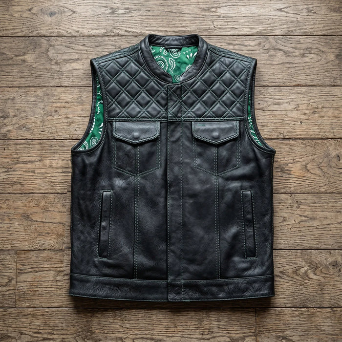Green Diamond - Men's Club style Leather Motorcycle Vest