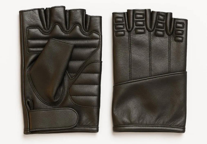 Gripline - Men's Leather Motorcycle Fingerless Gloves
