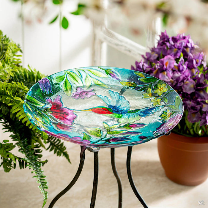 Hummingbird Glass Bird Bath