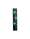 Leather and adorned with three embroidered teal roses