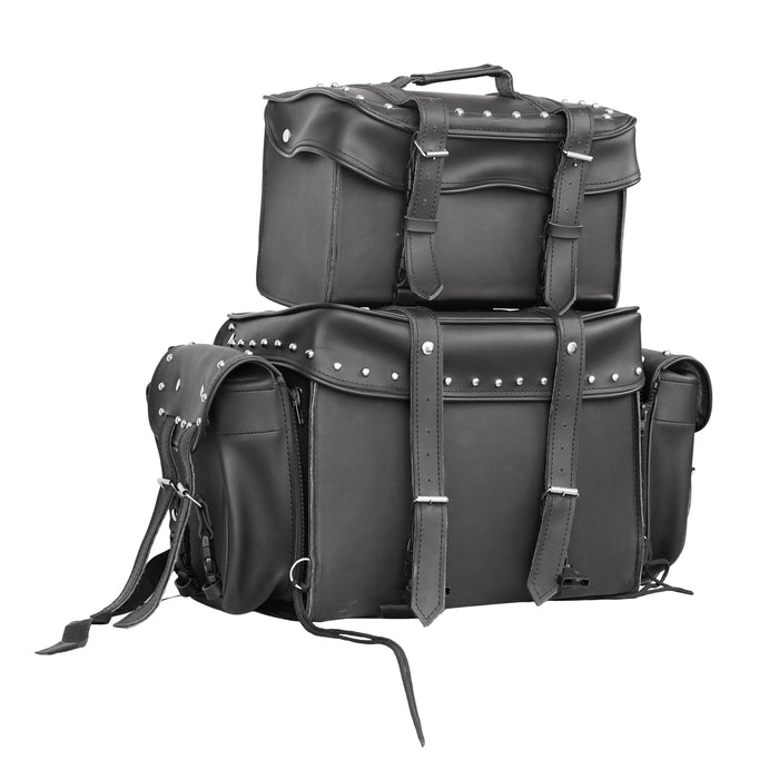 Leather Black PVC Large 4 Piece Motorcycle Touring Tail Bag wi