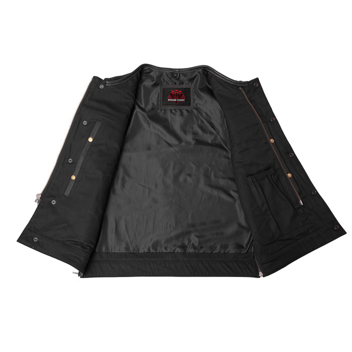 Men's Black Leather Motorcycle Vest with Upgraded Style