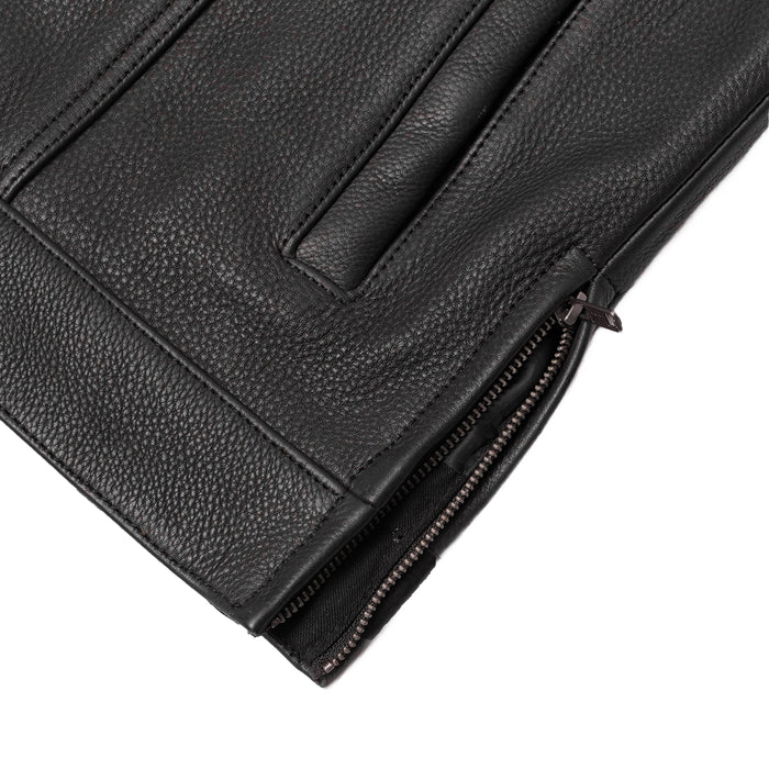 Men's Black Leather Motorcycle Vest with Upgraded Style