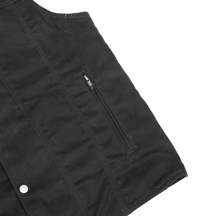 Men's Black Plain sides Denim Motorcycle Vest –  Heavy Snaps
