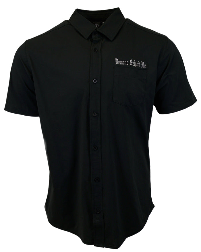 Micro-Perforated, Stretch Embroidered Button-Up