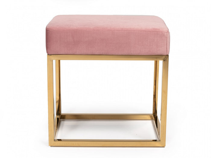 Modrest Downey Blue Velvet & Gold Stool Ottoman