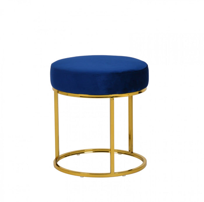 Modrest Elmont Blue Velvet & Gold Stool Ottoman