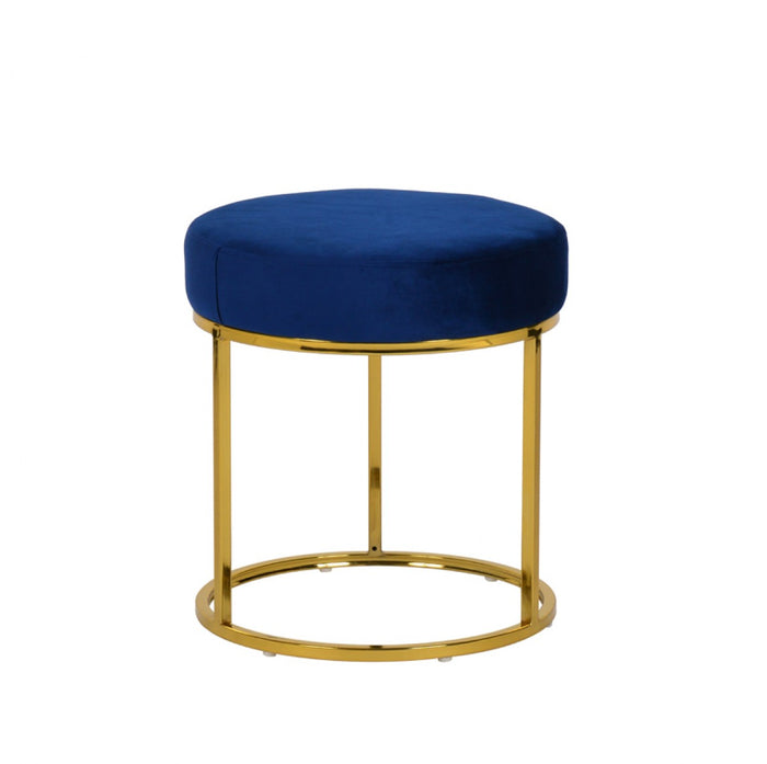 Modrest Elmont Blue Velvet & Gold Stool Ottoman