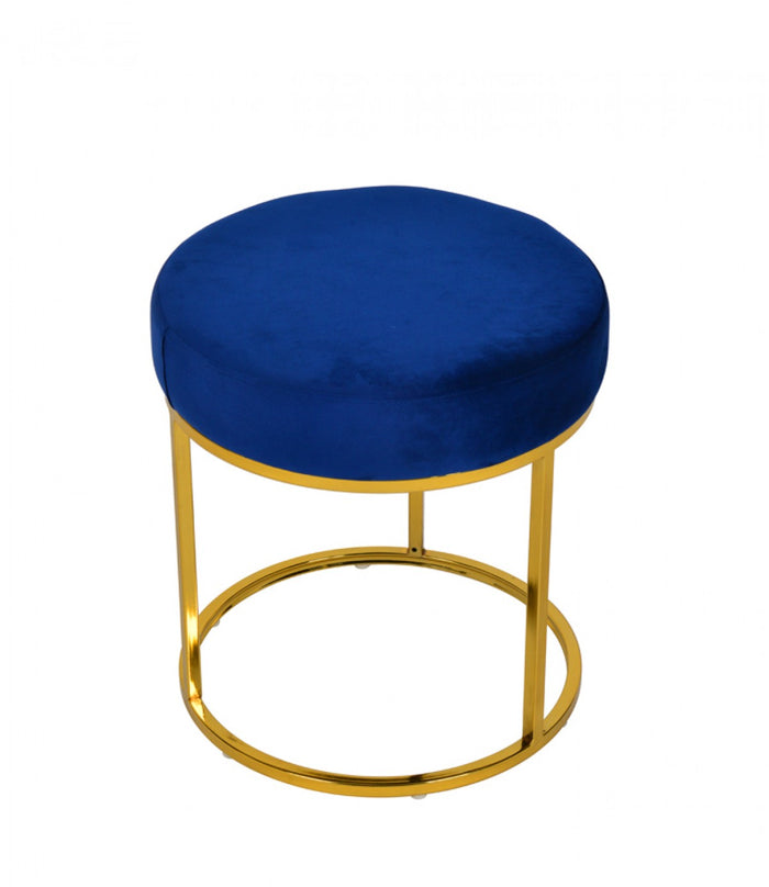 Modrest Elmont Blue Velvet & Gold Stool Ottoman