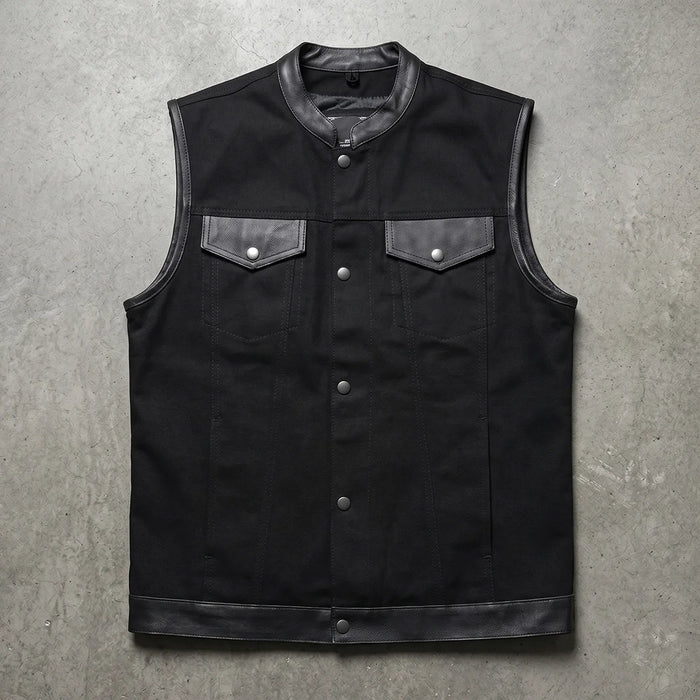 Nightrider - Men's Club Style Denim/Leather Motorcycle Vest