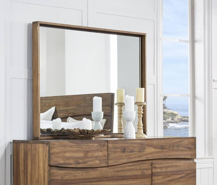 Ocean Solid Wood Floating Glass Mirror in Natural Sengon