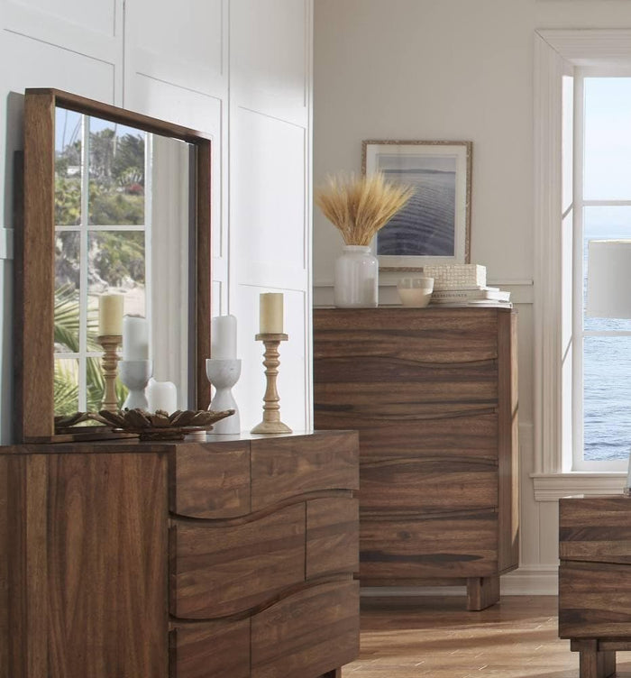 Ocean Solid Wood Floating Glass Mirror in Natural Sengon
