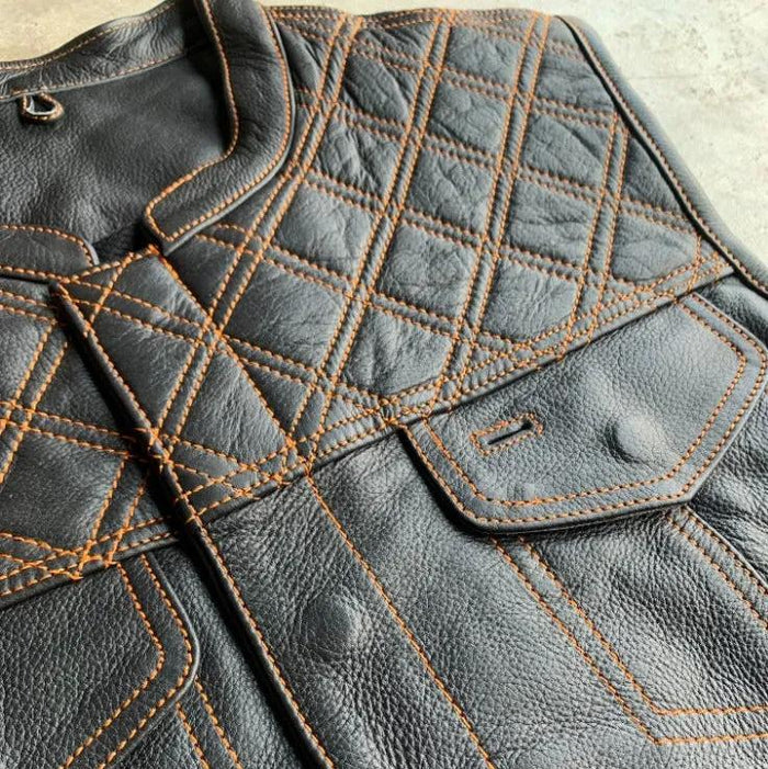 Orange Diamond - Men's Club Style Leather Motorcycle Vest