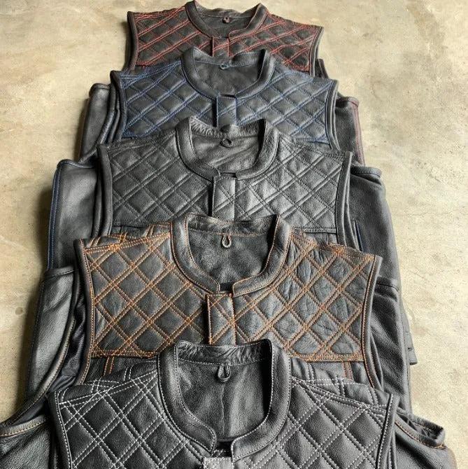 Orange Diamond - Men's Club Style Leather Motorcycle Vest