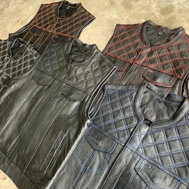 Orange Diamond - Men's Club Style Leather Motorcycle Vest