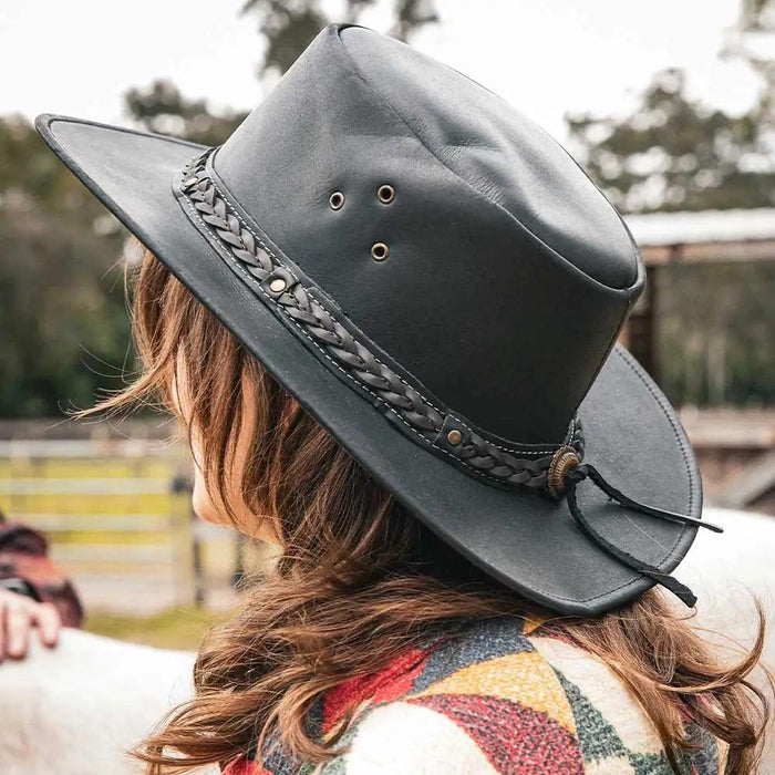 Outlands - Men's Leather Cowboy Hat with Stitched Braided Band