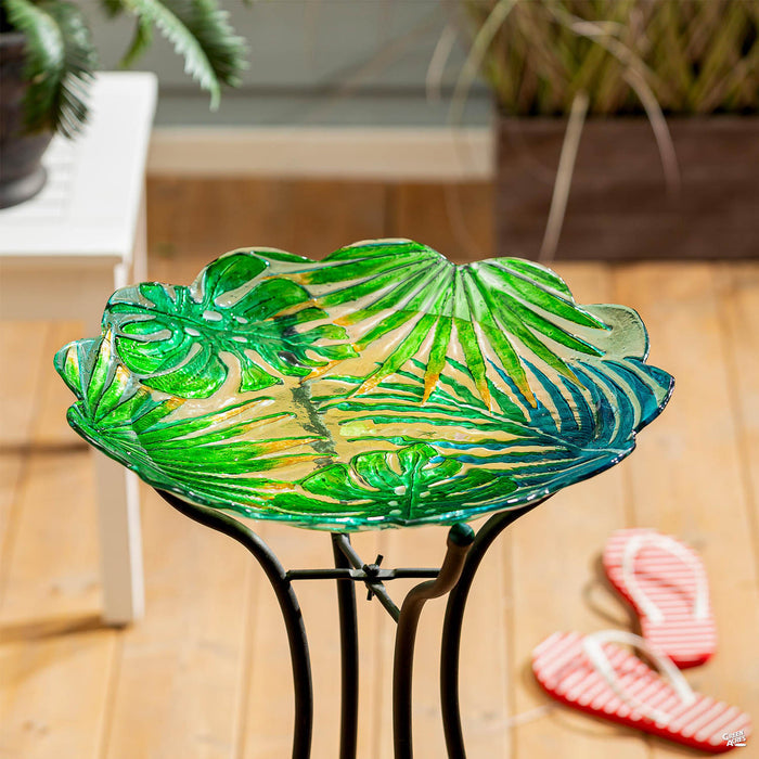 Palm Leaves Glass Bird Bath
