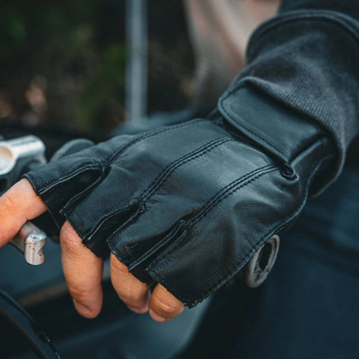 Palmguard - Men's Leather Motorcycle Fingerless Gloves