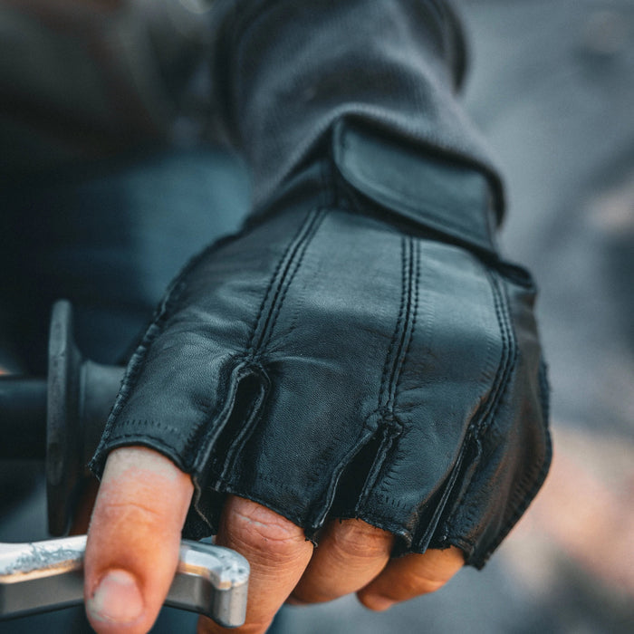 Palmguard - Men's Leather Motorcycle Fingerless Gloves