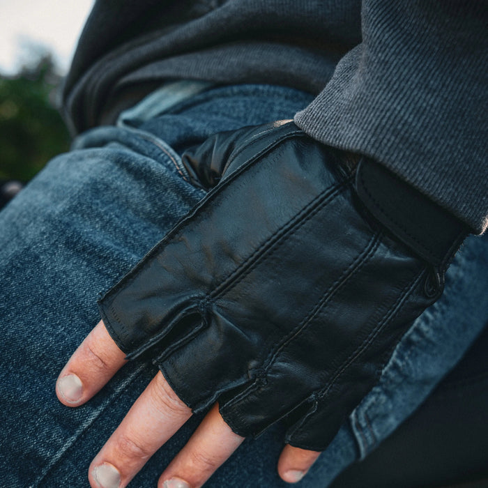 Palmguard - Men's Leather Motorcycle Fingerless Gloves