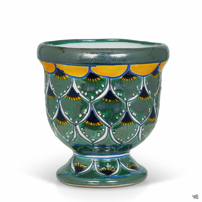 Talavera Peacock Pedestal Pot 8.5 inch