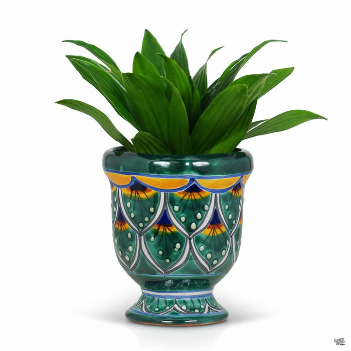 Talavera Peacock Pedestal Pot 7 inch