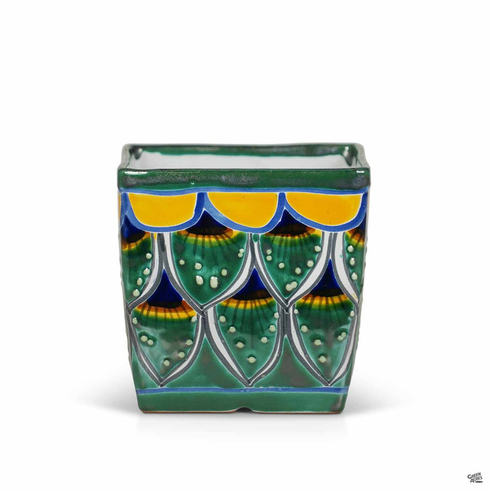Talavera Peacock Square Pot 6 inch