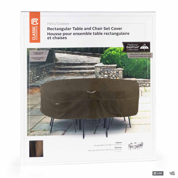 Madrona Furniture Cover for Rectangular Oval Patio Table and Six Chairs - Medium (88 inch by 58 inch by 23 inch)