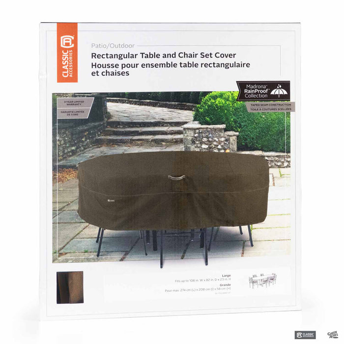 Madrona Furniture Cover for Rectangular Oval Patio Table and Six Chairs - Large (108 inch by 82 inch by 23 inch)